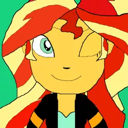 Size: 500x500 | Tagged: artist needed, safe, derpibooru import, sunset shimmer, human, equestria girls, looking at you, one eye closed, photoshop, solo, sunset shimmer day, wink