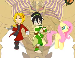 Size: 1584x1224 | Tagged: anime, artist:dragon-fangx, avatar the last airbender, crossover, derpibooru import, edward elric, exodia, fluttershy, fullmetal alchemist, safe, toph bei fong, yu-gi-oh!