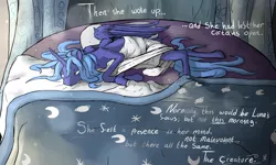 Size: 2000x1200 | Tagged: safe, artist:seventozen, derpibooru import, princess luna, bed, s1 luna, solo, the exulansis project, younger