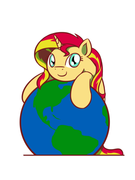 Size: 1280x1707 | Tagged: safe, artist:flutterluv, derpibooru import, sunset shimmer, pony, unicorn, cute, earth, looking at you, macro, pony bigger than a planet, shimmerbetes, smiling, solo, sunset shimmer day, tangible heavenly object, weapons-grade cute