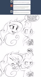 Size: 1280x2373 | Tagged: artist:silfoe, bad pony, comic, derpibooru import, grayscale, monochrome, princess cadance, princess of shipping, royal sketchbook, safe, shipper on deck, shipping denied, spike, spike is not amused, swatting