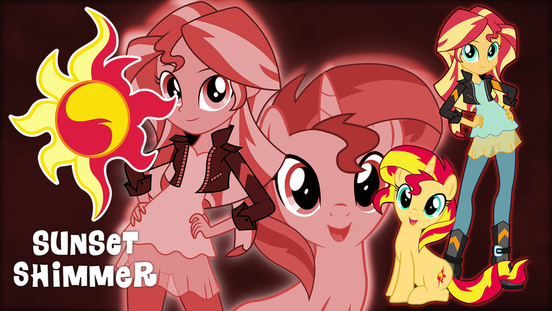 Size: 1920x1080 | Tagged: safe, artist:xxmaxterxx, derpibooru import, sunset shimmer, pony, unicorn, equestria girls, friendship games, cute, cutie mark, human ponidox, pose, shimmerbetes, sitting, sunset shimmer day, vector, wallpaper