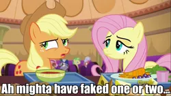 Size: 960x540 | Tagged: applejack, caption, derpibooru import, edit, edited screencap, fluttershy, fluttershy is not amused, image macro, implied appleshy, implied orgasm, implied sex, implied shipping, innuendo, meme, out of context, screencap, suggestive, viva las pegasus