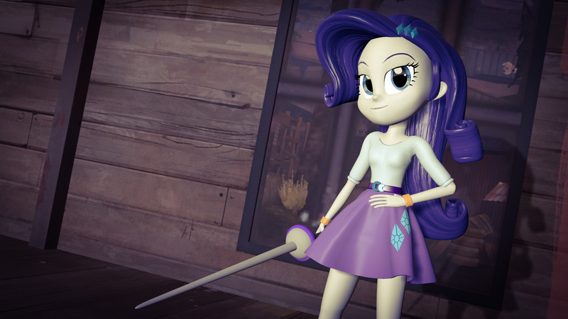 Size: 1920x1080 | Tagged: safe, artist:razethebeast, derpibooru import, rarity, equestria girls, 3d, bedroom eyes, bracelet, clothes, forces of harmony, jewelry, skirt, solo, source filmmaker, sword, weapon
