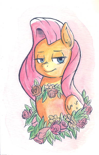 Size: 869x1354 | Tagged: artist:alonelyplacetodraw, artist:raph13th, derpibooru import, fluttershy, safe, solo, traditional art, tumblr, watercolor painting