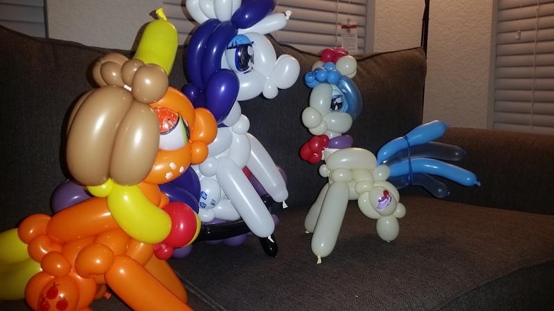 Size: 3264x1836 | Tagged: safe, artist:noordinaryballoonman, derpibooru import, applejack, coco pommel, rarity, balloon, irl, photo