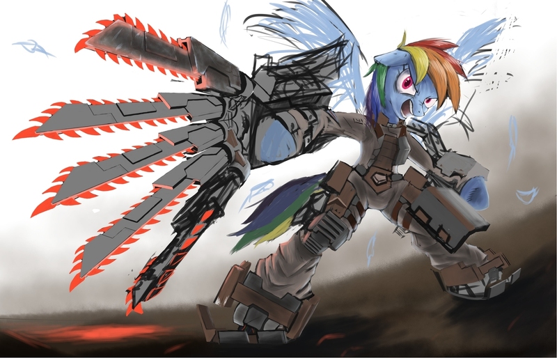 Size: 1200x771 | Tagged: armored core, artist:satv12, chainsaw, derpibooru import, mecha, mecha musume, metal wolf chaos, ponified, rainbow dash, safe, solo, video game