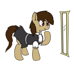 Size: 1929x1661 | Tagged: safe, artist:porkboy, derpibooru import, oc, oc:ecru tether, unofficial characters only, bat pony, pony, blushing, clothes, crossdressing, dress, maid, male, mirror, solo, stallion, torn clothes