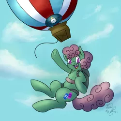 Size: 1600x1600 | Tagged: artist:jorobro, derpibooru import, falling, hot air balloon, oc, oc:windcatcher, parachute, safe, sky, skydiving, solo, unofficial characters only
