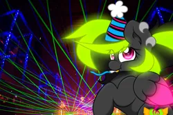 Size: 1024x683 | Tagged: artist:xelectrobeats, derpibooru import, hat, oc, oc:electro beats, party hat, safe, solo, unofficial characters only