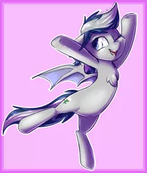 Size: 1100x1300 | Tagged: safe, artist:bluekazenate, derpibooru import, oc, oc:daturea eventide, unofficial characters only, bat pony, pony, cute, happy, jumping, solo