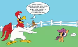 Size: 4464x2700 | Tagged: safe, artist:joeywaggoner, derpibooru import, scootaloo, pegasus, pony, absurd resolution, crossover, foghorn leghorn, henery hawk, looney tunes, merrie melodies, scootachicken, warner brothers