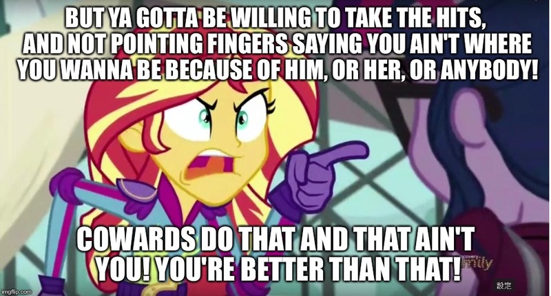 Size: 931x500 | Tagged: safe, derpibooru import, edit, edited screencap, screencap, sci-twi, sunset shimmer, twilight sparkle, equestria girls, caption, image macro, inspirational, meme, rocky (movie), rocky balboa, sunset yells at twilight, tough love