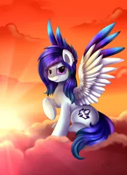 Size: 2550x3509 | Tagged: safe, artist:pridark, derpibooru import, oc, oc:azura, unofficial characters only, pegasus, pony, cloud, colored wings, colored wingtips, ear piercing, earring, jewelry, piercing, solo