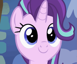 Size: 603x502 | Tagged: safe, derpibooru import, screencap, starlight glimmer, pony, unicorn, every little thing she does, animated, blinking, c:, cute, female, gif, glimmerbetes, looking at you, mare, smiling, solo