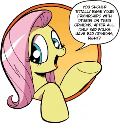 Size: 421x431 | Tagged: safe, derpibooru import, fluttershy, pony, bad advice, bad advice fluttershy, dialogue, exploitable meme, female, mare, meme, open mouth, politics, smiling, solo