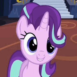 Size: 421x421 | Tagged: safe, derpibooru import, screencap, starlight glimmer, pony, unicorn, every little thing she does, animated, cute, female, gif, glimmerbetes, mare, open mouth, smiling, solo