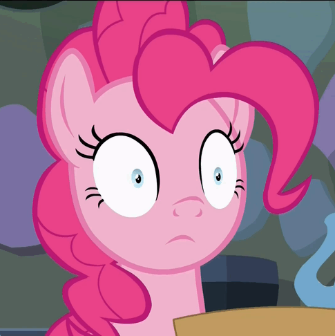 Size: 485x486 | Tagged: safe, derpibooru import, screencap, pinkie pie, pony, every little thing she does, brainwashed, fiducia compellia, mind control, reaction image, solo