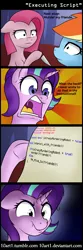 Size: 1024x3075 | Tagged: semi-grimdark, artist:10art1, derpibooru import, pinkie pie, rainbow dash, starlight glimmer, earth pony, pony, unicorn, fanfic:cupcakes, every little thing she does, artificial intelligence, comic, faic, funny, grimderp, knife, mind control, mistake, now you fucked up, oops, pinkamena diane pie, programmer humor, programmer starlight, programming, scrunchy face, this will end in communism, this will end in cupcakes, this will end in death, this will end in tears, this will end in tears and/or death, underhoof