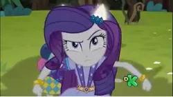 Size: 643x362 | Tagged: safe, derpibooru import, screencap, bon bon, lyra heartstrings, rarity, sweetie drops, equestria girls, legend of everfree, camp fashion show outfit, discovery kids