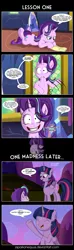 Size: 1675x5666 | Tagged: safe, artist:zsparkonequus, derpibooru import, starlight glimmer, twilight sparkle, twilight sparkle (alicorn), alicorn, pony, every little thing she does, lesson zero, comic, here we go again, history repeats itself, insanity, snaplight glimmer