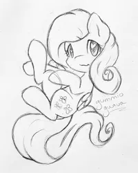 Size: 1062x1327 | Tagged: safe, artist:gummigator, derpibooru import, fluttershy, cute, folded wings, heart eyes, looking at you, monochrome, shyabetes, sketch, solo, traditional art, wingding eyes
