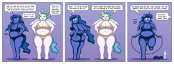 Size: 6000x2200 | Tagged: anthro, artist:lordstormcaller, ass, bbw, belly, belly button, blue underwear, bra, breasts, busty princess celestia, busty princess luna, chubby, chubbylestia, cleavage, clothes, comic, comic sans, derpibooru import, dialogue, duo, duo female, fat, female, moonbutt, motivation, need to go on a diet, need to lose weight, open mouth, panties, princess celestia, princess luna, princess moonpig, royal sisters, series:the royal sisters saga, speech bubble, suggestive, the ass was fat, thunder thighs, too fat, trollestia, underwear, unguligrade anthro, wide hips, yellow underwear