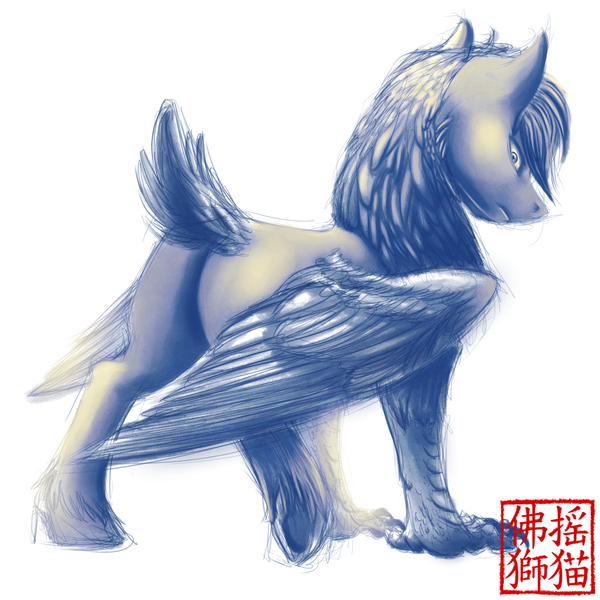 Size: 1000x1000 | Tagged: artist:rattlesire, derpibooru import, hippogriff, looking at you, looking back, oc, oc:cirrus sky, original species, safe, sketch, solo, talons, underhoof, unofficial characters only