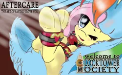 Size: 540x332 | Tagged: suggestive, artist:manifest harmony, derpibooru import, fluttershy, rainbow dash, pegasus, pony, fanfic:clocktower society, aftercare, aftersex, ballgag, bdsm, blushing, bondage, bondage cuffs, bondage gear, cuffs, cute, female, femsub, flutterdash, gag, heart, hug, lesbian, looking up, mare, one eye closed, shipping, smiling, submissive, underhoof, winghug, wings, wink