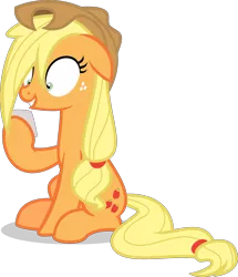 Size: 3439x4000 | Tagged: absurd resolution, applejack, artist:limedazzle, cowboy hat, derpibooru import, every little thing she does, freckles, hat, hypnosis, hypnotized, inkscape, paper, reading, safe, simple background, sitting, solo, stetson, straight mane, transparent background, vector
