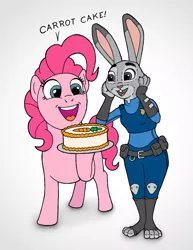 Size: 600x776 | Tagged: artist:johnraptor, cake, derpibooru import, food, judy hopps, pinkie pie, safe, zootopia