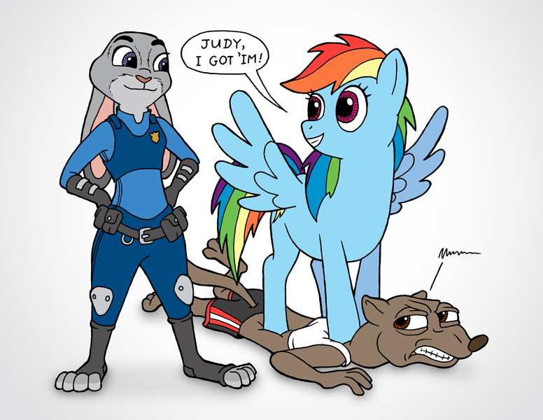 Size: 776x600 | Tagged: artist:johnraptor, crossover, derpibooru import, duke weaselton, judy hopps, rainbow dash, safe, zootopia