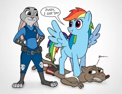 Size: 776x600 | Tagged: artist:johnraptor, crossover, derpibooru import, duke weaselton, judy hopps, rainbow dash, safe, zootopia