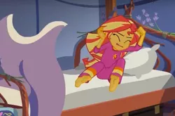 Size: 700x462 | Tagged: safe, derpibooru import, screencap, sunset shimmer, equestria girls, legend of everfree, barefoot, cropped, feet, karate, kung fu shimmer, legend of everfeet, solo, sunset's sleepfighting