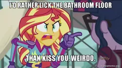 Size: 800x450 | Tagged: safe, derpibooru import, edit, edited screencap, screencap, sci-twi, sunset shimmer, twilight sparkle, equestria girls, caption, exploitable meme, image macro, lincoln loud, meme, ronnie anne santiago, sunset yells at twilight, the loud house