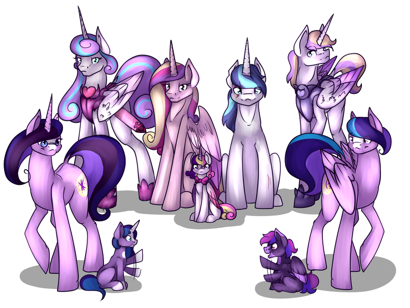 Size: 2600x1950 | Tagged: alternate universe, artist:joepegasus, artist:rimmi1357, children, crystal empire, derpibooru import, family, future, grandchildren, oc, offspring, princess cadance, princess flurry heart, safe, shining armor, twins