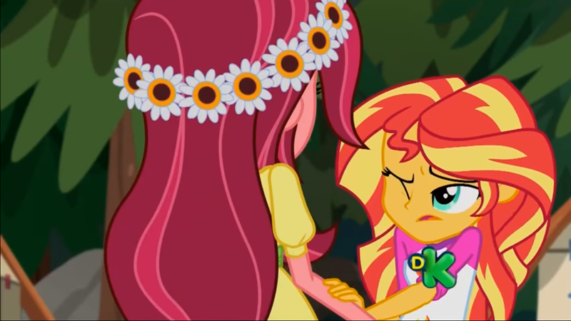 Size: 1366x768 | Tagged: safe, derpibooru import, screencap, gloriosa daisy, sunset shimmer, equestria girls, legend of everfree, background human, discovery kids, faic