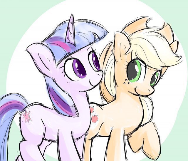 Size: 640x548 | Tagged: applejack, artist:gamijack, derpibooru import, raised hoof, safe, twilight sparkle