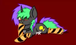 Size: 1600x960 | Tagged: artist needed, suggestive, derpibooru import, oc, oc:frenzy nuke, unofficial characters only, pony, unicorn, blowing a kiss, blushing, clothes, cloths, collar, one eye closed, socks, striped socks, wink