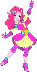 Size: 1050x2000 | Tagged: safe, artist:meotashie, derpibooru import, pinkie pie, equestria girls, legend of everfree, bracelet, clothes, crystal guardian, cute, diapinkes, dress, gloves, jewelry, open mouth, ponied up, simple background, solo, transparent background