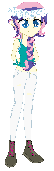 Size: 177x562 | Tagged: safe, artist:weaselbeez, derpibooru import, oc, unofficial characters only, equestria girls, arm behind back, braided ponytail, floral head wreath, flower, magical lesbian spawn, next generation, offspring, parent:fluttershy, parent:rarity, parents:flarity, solo