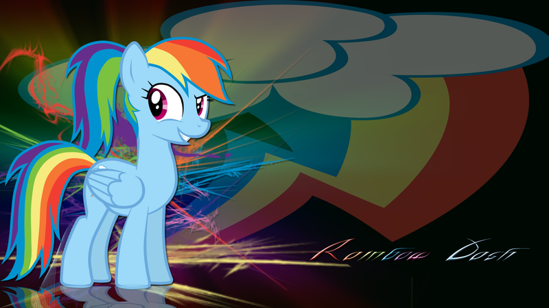 Size: 1920x1080 | Tagged: alternate hairstyle, artist:jennieoo, artist:leonbrony, cutie mark, derpibooru import, ponytail, rainbow dash, reflection, safe, solo, vector, wallpaper