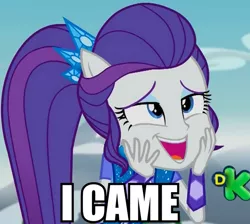 Size: 658x589 | Tagged: suggestive, derpibooru import, edit, edited screencap, screencap, rarity, equestria girls, legend of everfree, caption, discovery kids, faic, i came, image macro, implied orgasm, meme, reaction image, solo