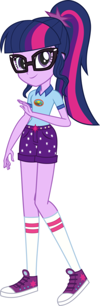 Size: 779x2384 | Tagged: safe, artist:rustle-rose, derpibooru import, sci-twi, twilight sparkle, equestria girls, legend of everfree, camp everfree outfits, clothes, converse, cute, female, glasses, looking at you, ponytail, shoes, shorts, simple background, smiling, sneakers, socks, solo, transparent background, twiabetes, vector