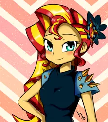 Size: 1600x1800 | Tagged: safe, artist:haden-2375, derpibooru import, sunset shimmer, equestria girls, legend of everfree, alternate hairstyle, blushing, bust, clothes, crystal gala dress, dress, female, hand on hip, looking at you, solo