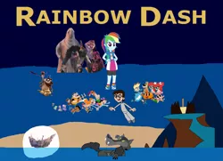 Size: 5081x3680 | Tagged: safe, derpibooru import, rainbow dash, oc, human, wolf, equestria girls, captain gutt, crossover, dobson, don bluth, flynn, gupta, ice age, johnny test, oscar's oasis, parody, peter and the wolf, peter pan, phineas and ferb, poster, raz, silas, squint, the amazing world of gumball, the secret of nimh