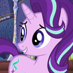 Size: 479x480 | Tagged: animated, caption, derpibooru import, edit, edited screencap, every little thing she does, fiducia compellia, gif, glowing eyes, glowing horn, image macro, magic, meme, reaction image, safe, screencap, solo, starlight glimmer, text, triggered