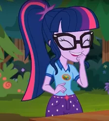 Size: 562x624 | Tagged: safe, derpibooru import, screencap, sci-twi, twilight sparkle, equestria girls, legend of everfree, ^^, cute, eyes closed, giggling, solo, twiabetes