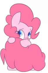 Size: 1268x1920 | Tagged: artist:mr-degration, cute, derpibooru import, diapinkes, eye clipping through hair, hiding behind tail, pinkie pie, safe, shy, simple background, solo, white background