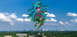 Size: 1024x500 | Tagged: safe, artist:zeldarondl, derpibooru import, gaea everfree, gloriosa daisy, equestria girls, legend of everfree, atlanta, equestria girls in real life, georgia, giantess, macro, magical geodes, solo, this will end in pain